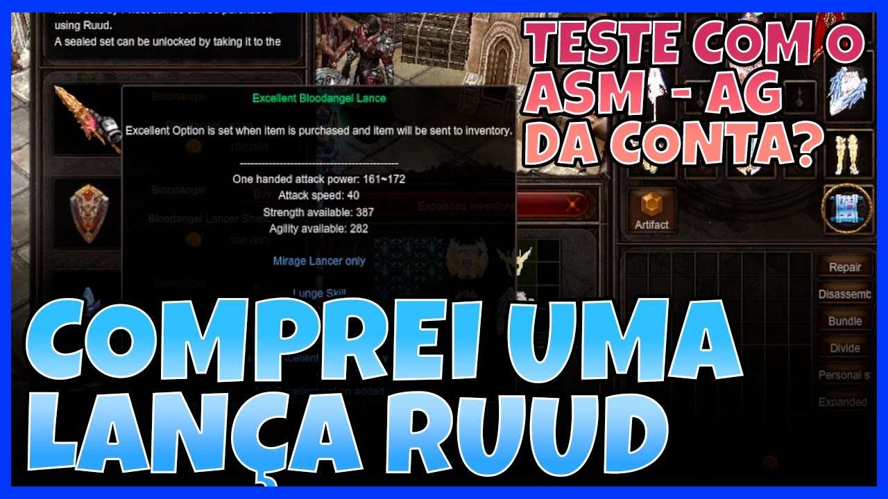 [Mu Global] COMPREI UMA ARMA RUUD NO NPC JAMES PARA GL + TESTE DE AG E MANA COM O ASM