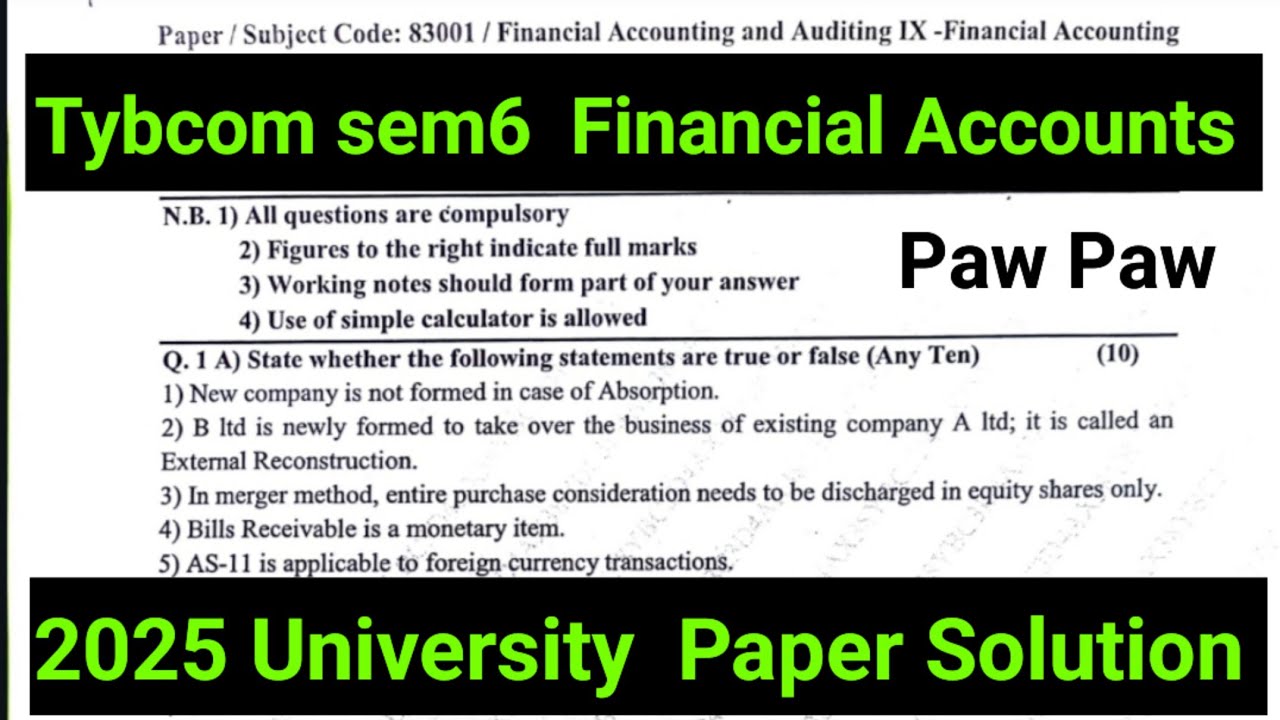 Mar18 |2025 Mumbai Exam University paper Solution|Financial Accounts Tybcom sem6|Ark sir