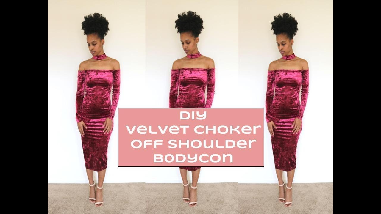 DIY [Beginner Sewing] Velvet Choker Off Shoulder Bodycon