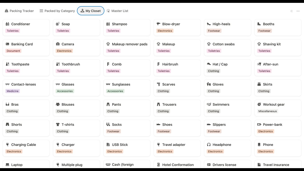 Notion Template - Basic Packing List explained - iCreate