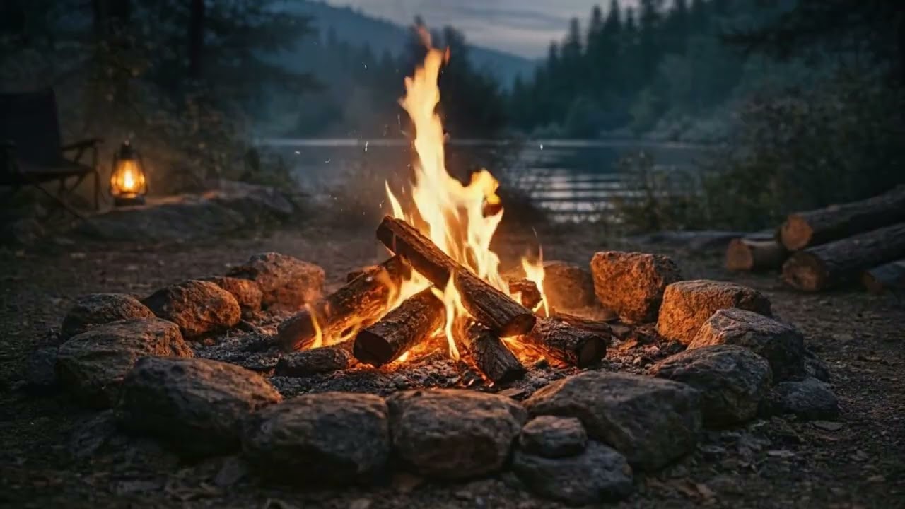 Campfire by the Lake at Night 🔥 Cozy Fire Ambience for Sleep & Relaxation