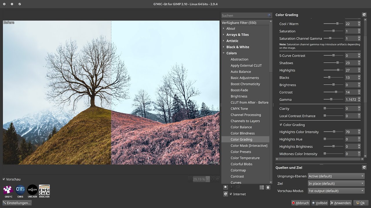 GMIC-QT Plug-In: Farbkorrektur (Color Grading)