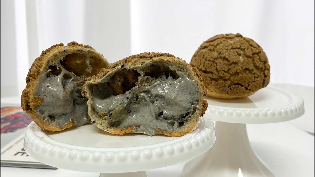 인생 흑임자 레시피 큰맘 먹고 공개합니다..🫢 디플로마트 깨찰슈│Black Sesame Tapioca Bread Choux│Mochi Cookie Choux │Home Baking