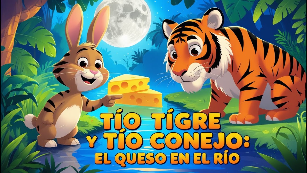 Historias para Niños: 🎭 TÍO TIGRE Y TÍO CONEJO 🐯🐰 - El Queso en el Río 🌕✨