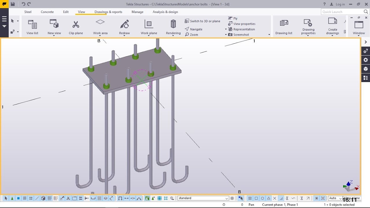 Quick way to create anchor bolts and drawings in Tekla Structures