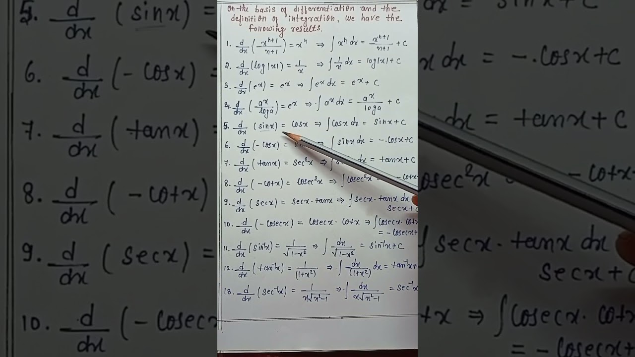 Differentiation Formula || Differentiation and integration all formula for board exam 2023 