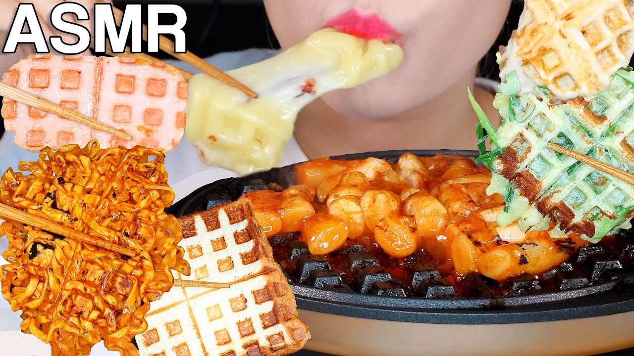 ASMR 14Types of Waffle Machine Foods 와플기계음식 14가지 쿡방/먹방 Eating Sounds Cooking Mukbang