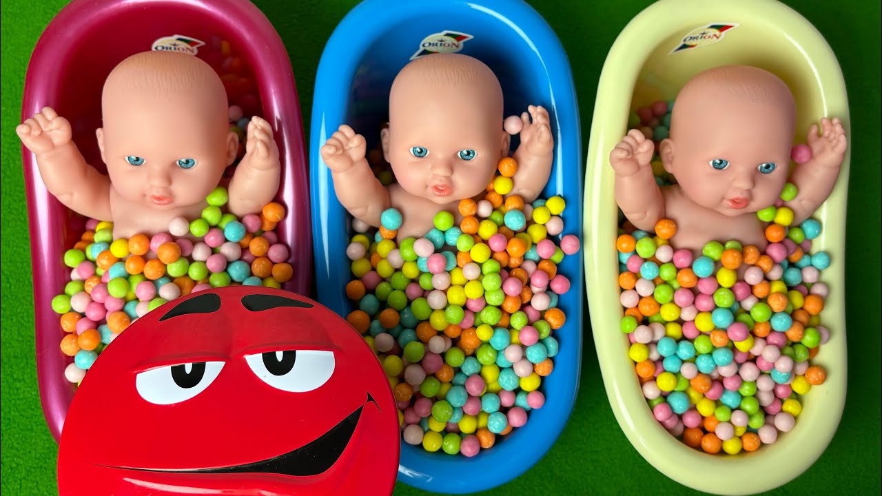 4 Minutes Satisfying Video | Mixing Funny Candy ASMR & Make Up in 3 Bathtubs with Magic M&M's Slime
