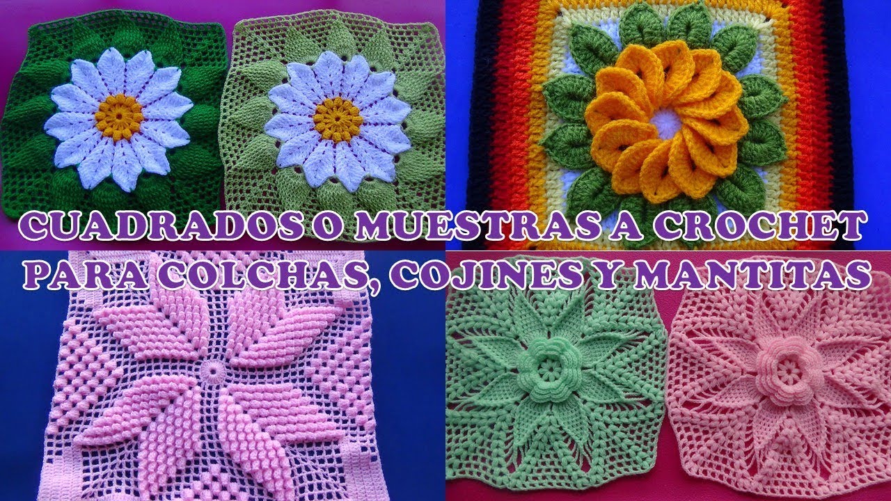 VIDEO FOTOS de Cuadrados, Grany Square o Muestras a crochet para colchas , cojines y mantitas.