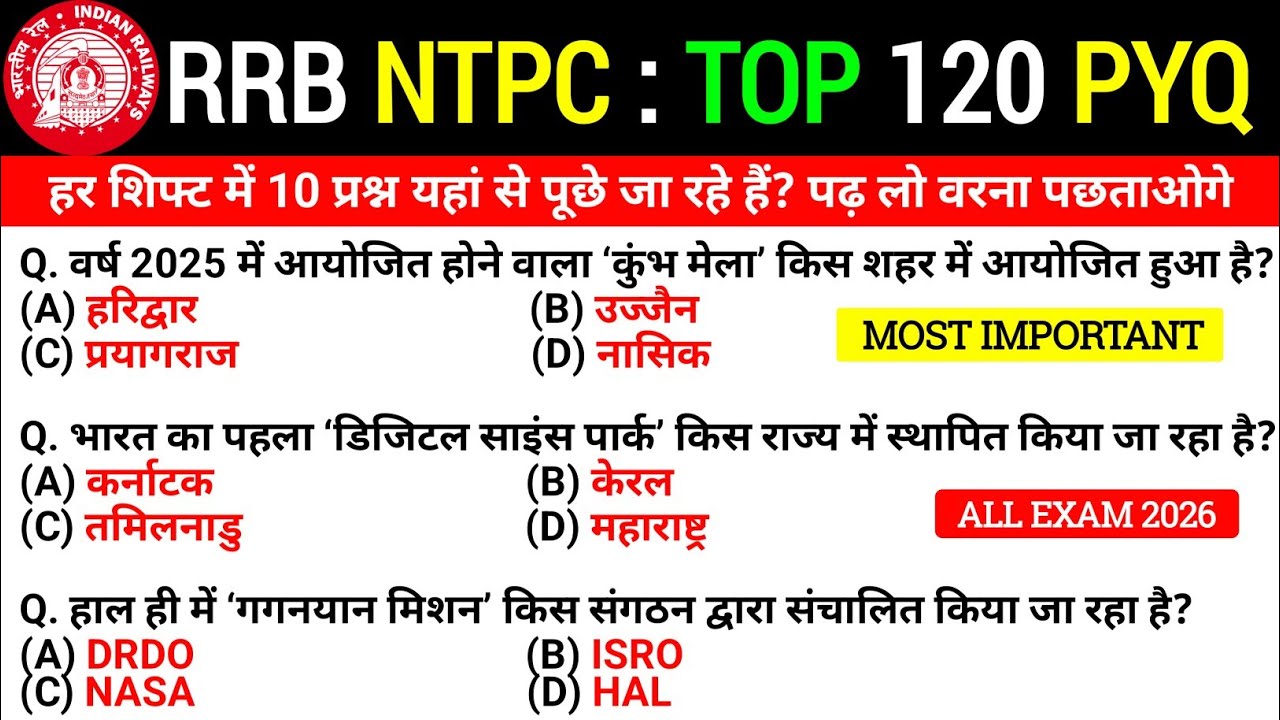🔥RRB NTPC Previous Year Question Paper || Railway NTPC CBT-1 Previous Year Question Paper 2021