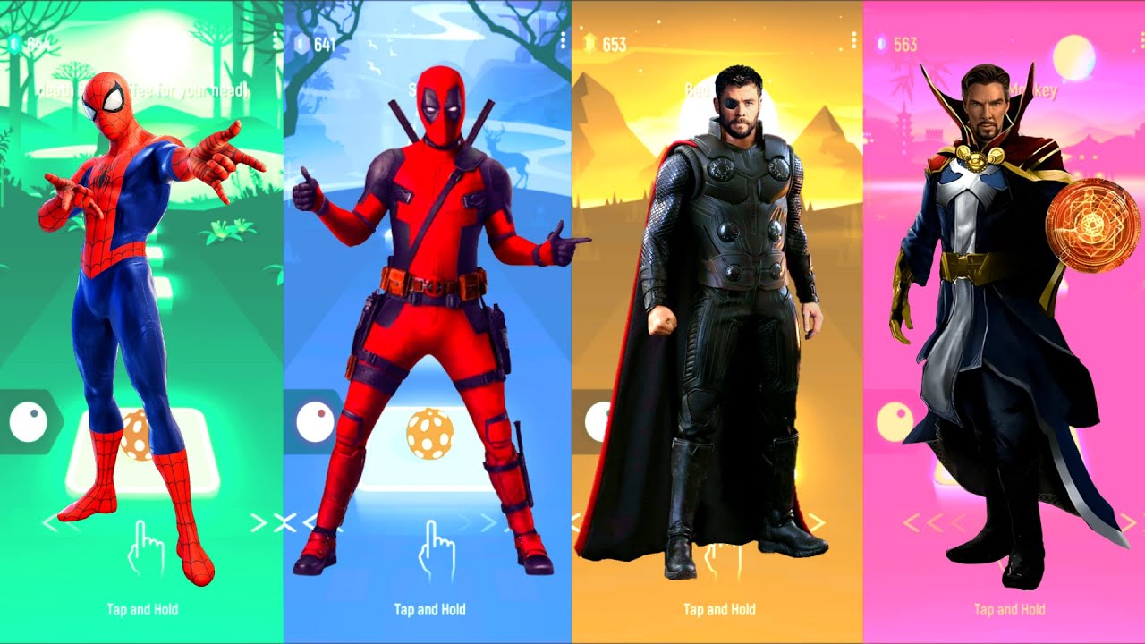 Spiderman 🆚 DeadPool 🆚 Thor 🆚 Doctor Strange | Marvel Heroes | Tiles Hop Fun Ball