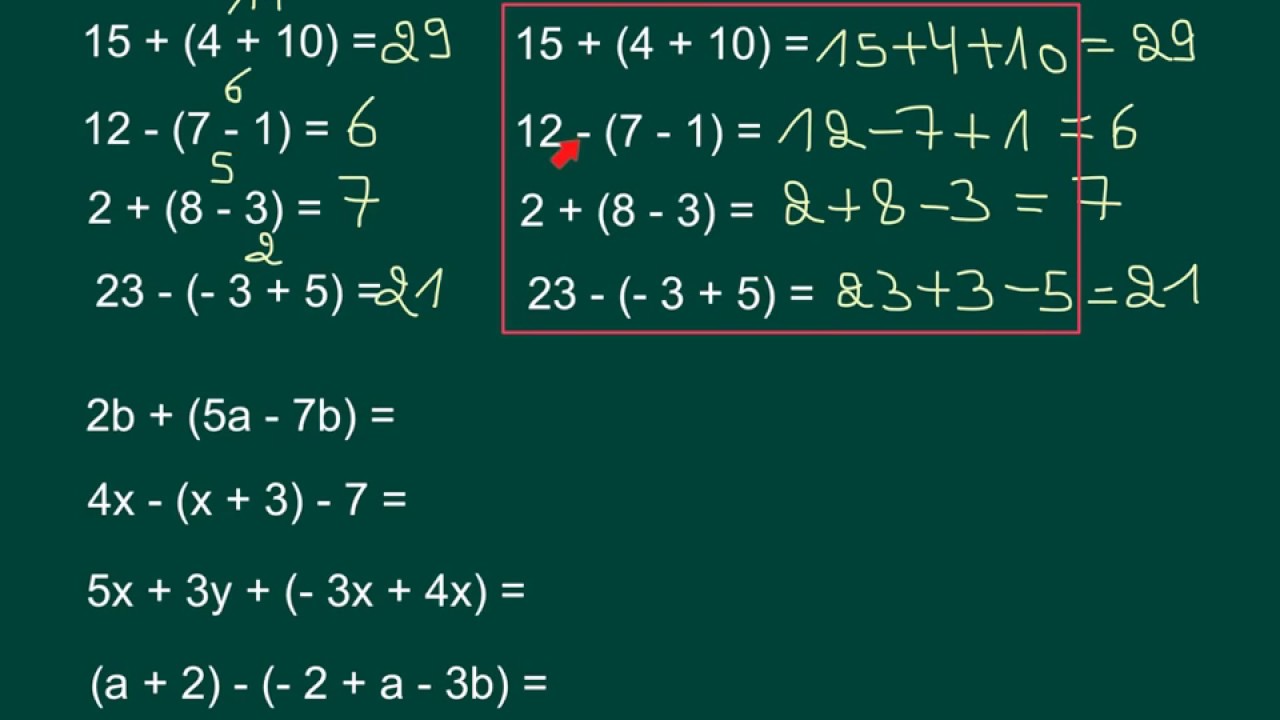 Introduction au calcul littéral (5) Suppression des parenthèses précédées du signe 