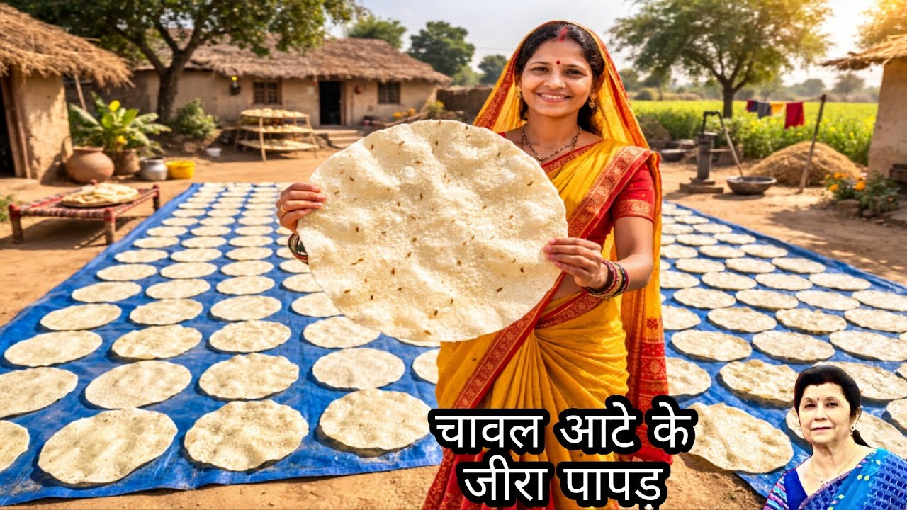 बिना बेले बिना स्टीम चावल के बड़े बड़े पापड़ बनाने का सरल तरीका/How To Make Chawal/Rice Flour Papad