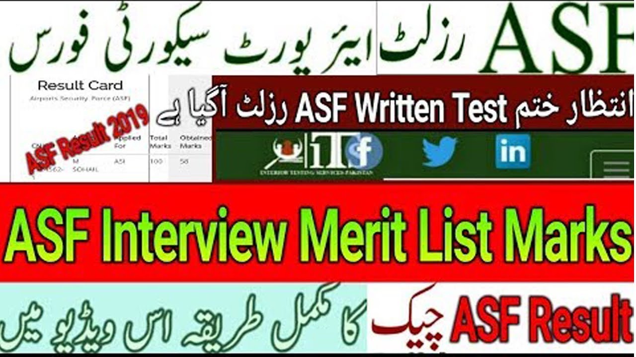 AIRPORTS SECURITY FORCE (ASF) Result Announced By ITS ll ASF Result 2019t