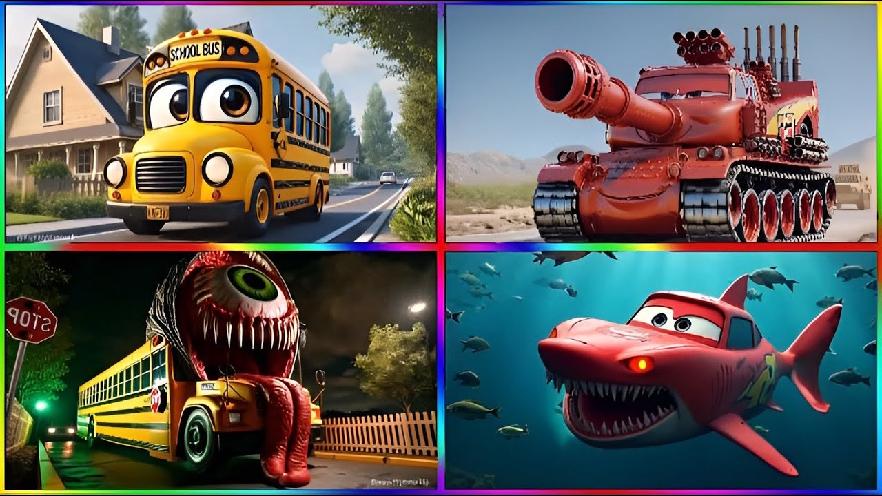 😱 School bus 🆚 MC Queen Tank 🆚 School bus 🆚 MC Queen shark 🎶 Tiles hop 😱
