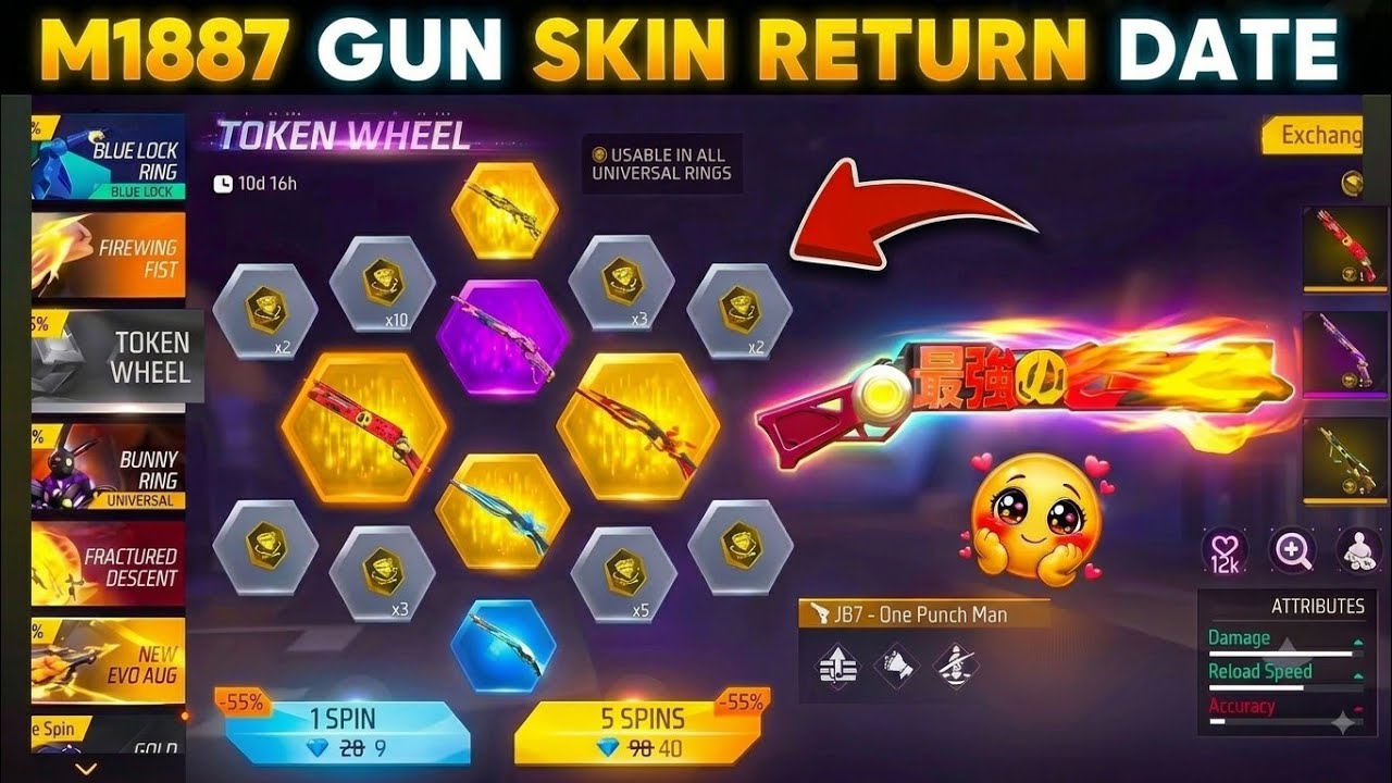 M1887 Gun Skin Return Confirm Date 💥🥳 | M1887 Gun Skin Return | M1887 Ring Event 