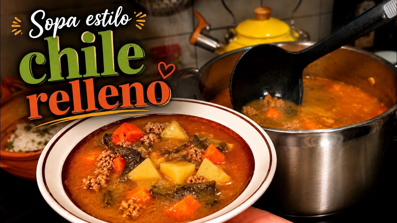 SOPA de CARNE MOLIDA con VERDURAS estilo Chiles rellenos y Arroz Blanco con Nopales 🇲🇽