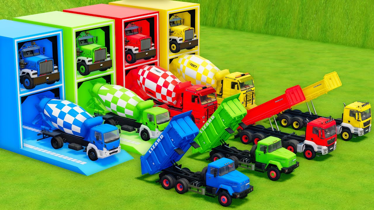 Garage with Colors - ALL MIXER TRUCK WITH DOUBLE FLATBED TRAILER TRUCK, AGRALE, SCANIA, KRAZ, MAN