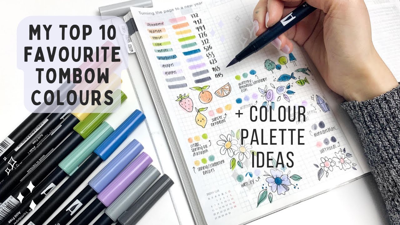 My Top 10 Tombow Dual Brush Pen Colours | Swatches + Colour Palette Ideas