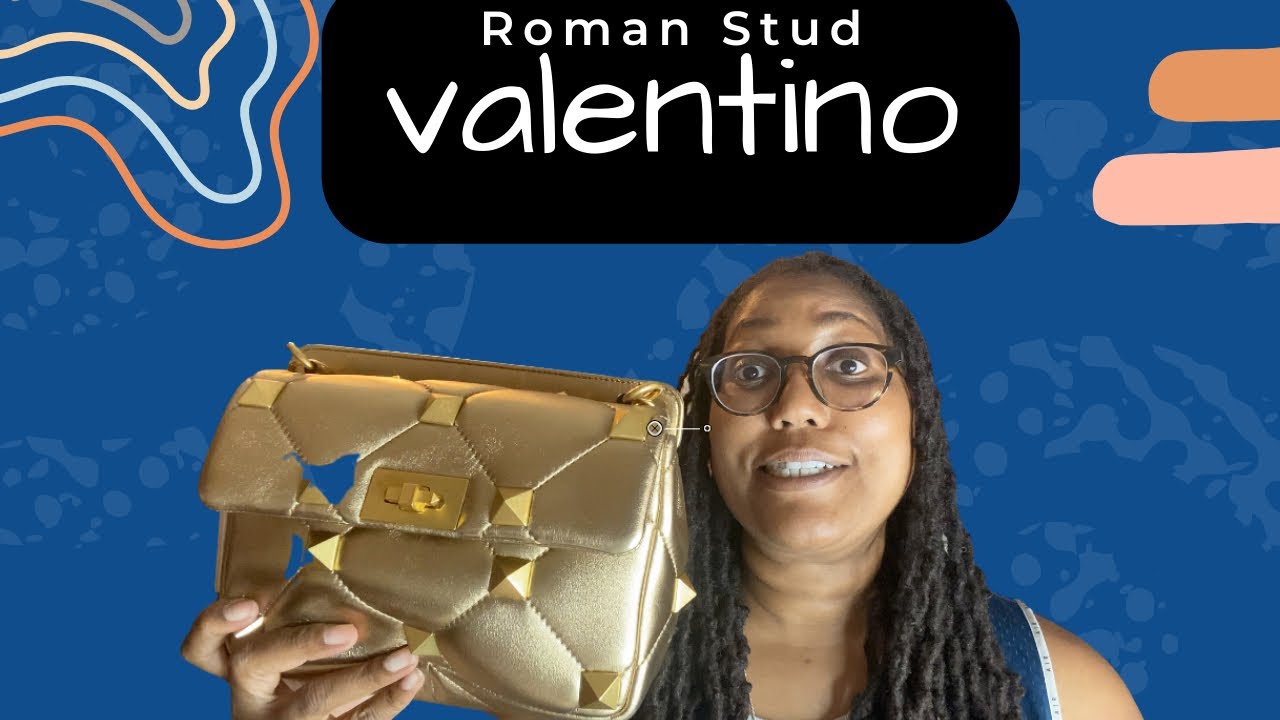 2020 Valentino Garavani Gold Metallic Nappa Medium Roman Stud Rockstud shoulder bag with chain