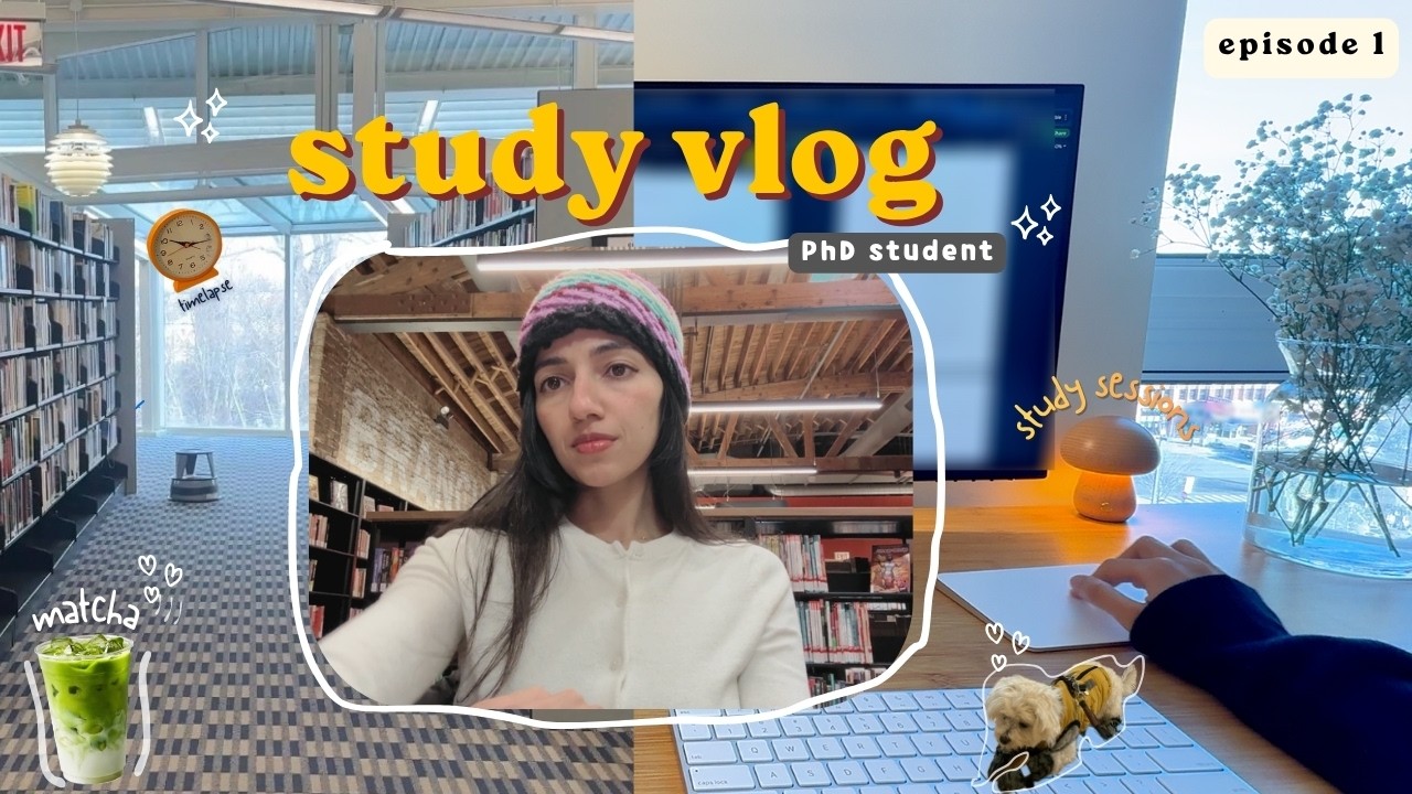 study vlog | productive work day, pomodoro sessions, phd student, cafe, library studying