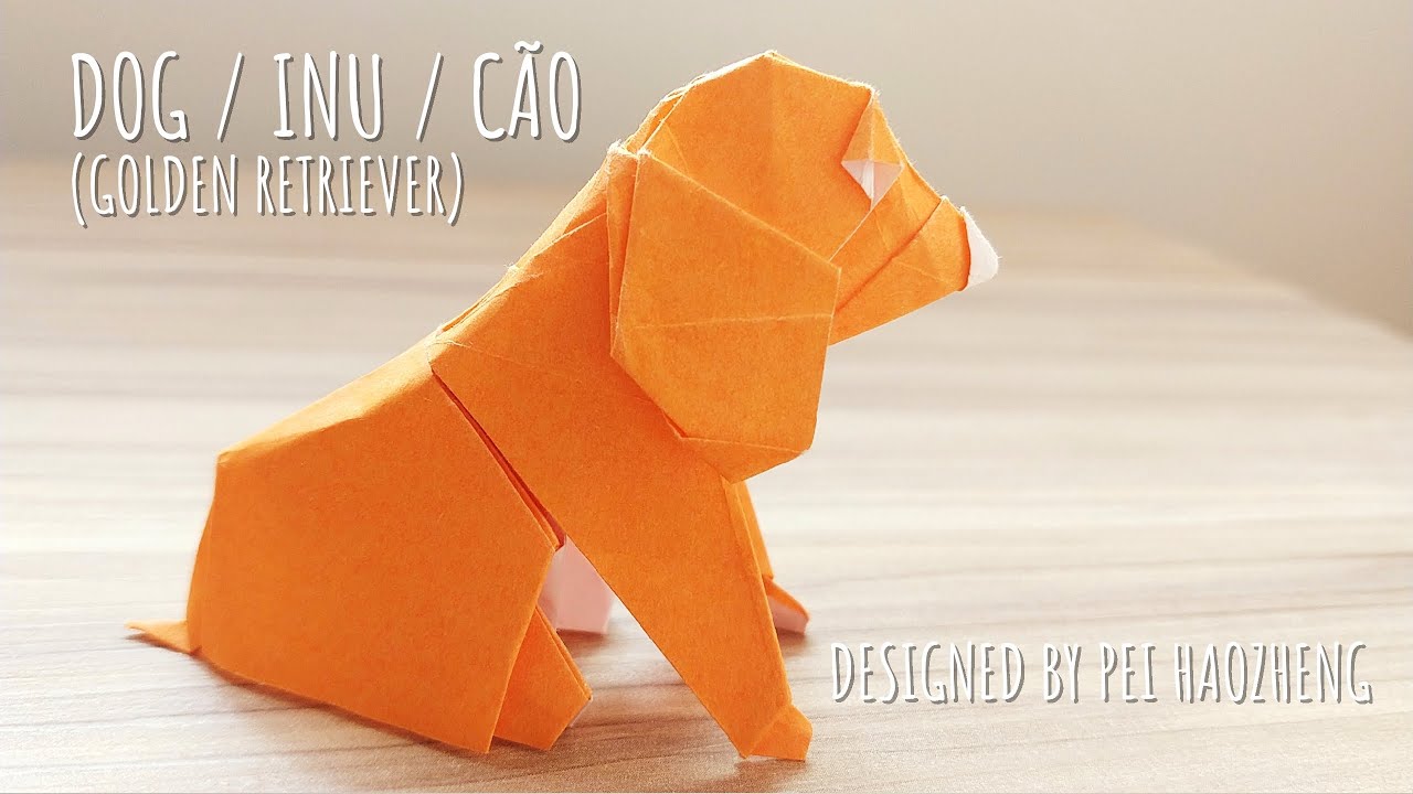 Origami: INU / DOG / CACHORRO (Golden Retriever) (designed by Pei Haozheng)