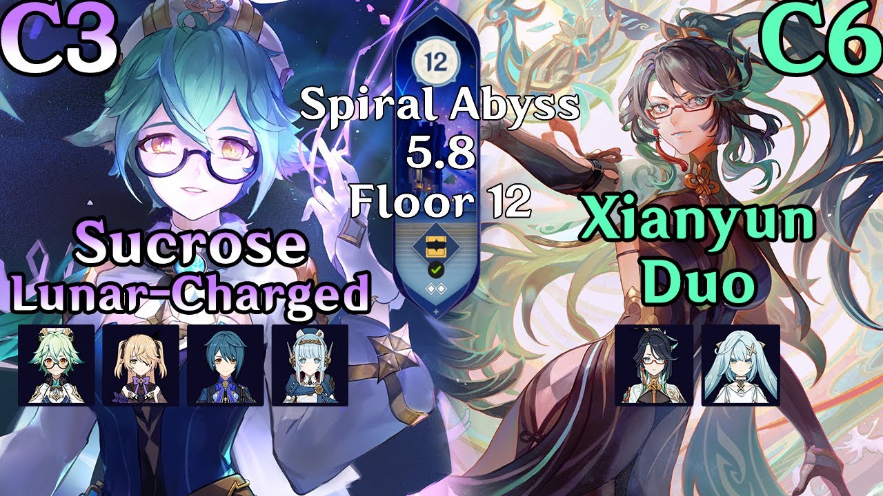 C3 Sucrose Lunar-Charged & C6 Xianyun Duo | Spiral Abyss 5.8 Floor 12 | Genshin Impact