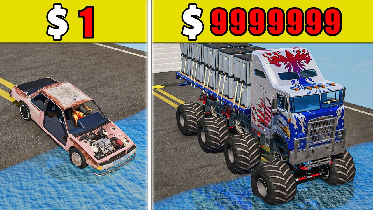 $1 vs $1,000,000丨Cars VS Stairs VS Roller Coaster Bridge  #93 - BeamNG.Drive Challenge