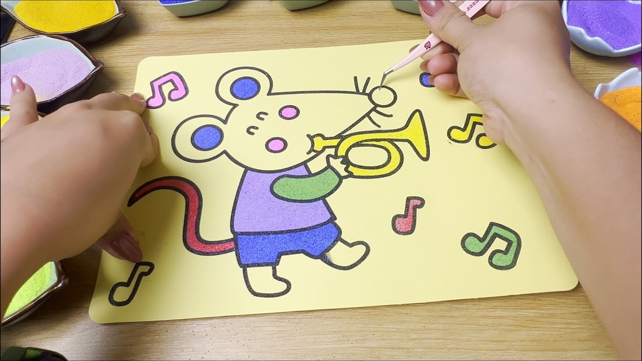 Colored Sand Art Mouse Playing Trumpet 🐭🎺 | Fun and Lively Image
