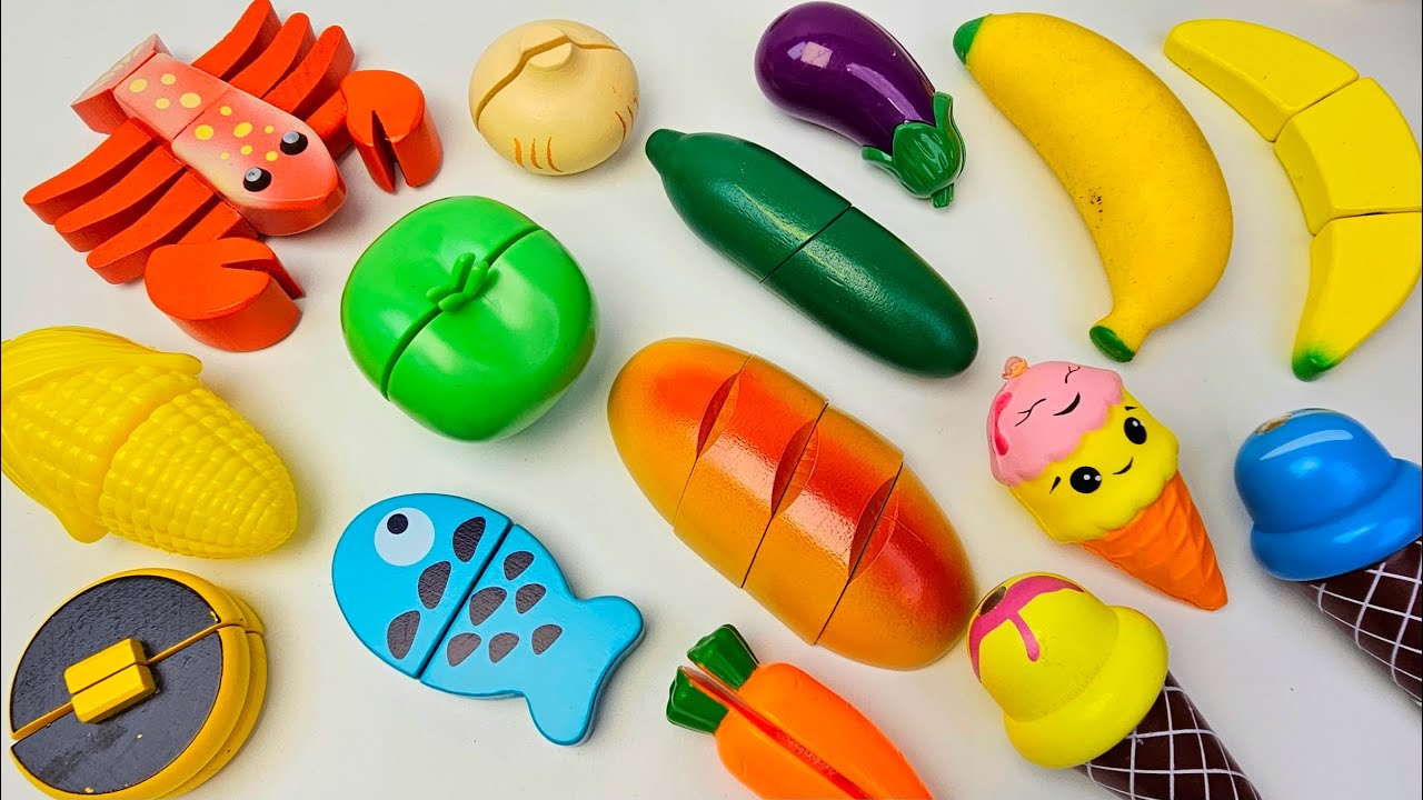 ASMR skära frukt och grönsaker - tillfredsställande videor av skär frukt från trä och plast