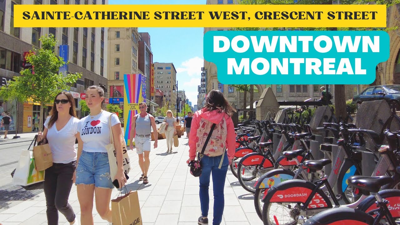 DOWNTOWN MONTREAL WALK: Sainte-Catherine Street from De Bleury St to Crescent St
