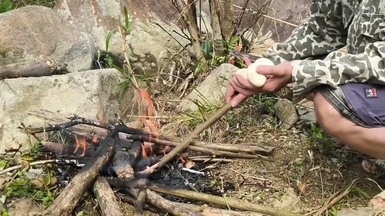 Found Eggs by the River – Wandering Boy’s Simple Survival Meal”