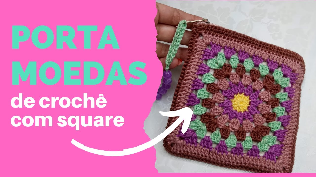 Porta-moedas (Niqueleira) de crochê com square fácil