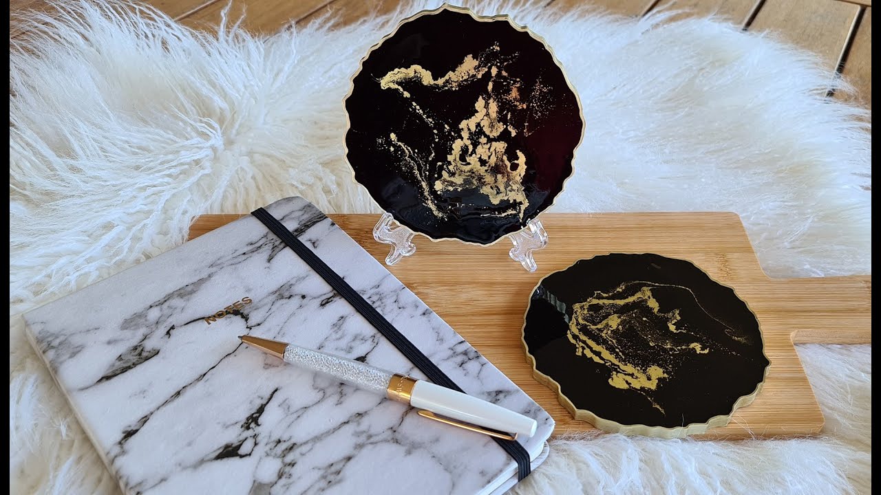 #903 Testing Gold Metal Powder In These Black And Gold Resin Coasters