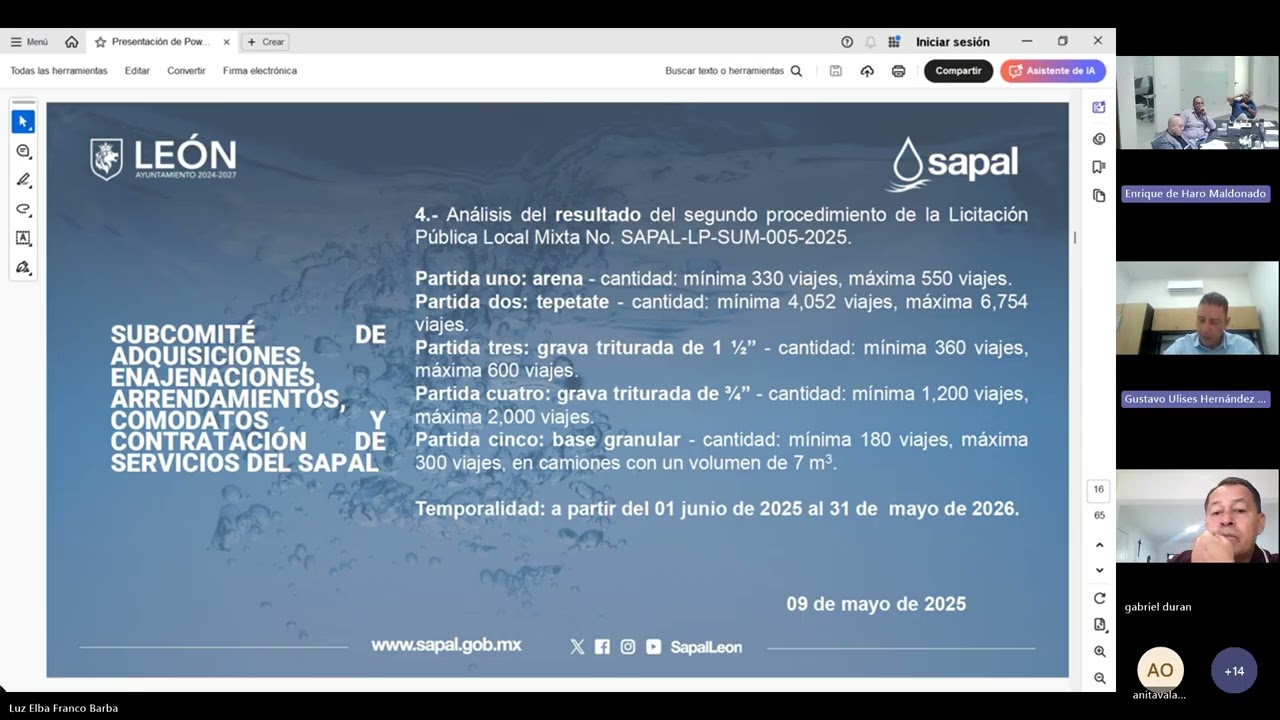 SUBCOMITÉ DE ADQUISICIONES 09/05/2025