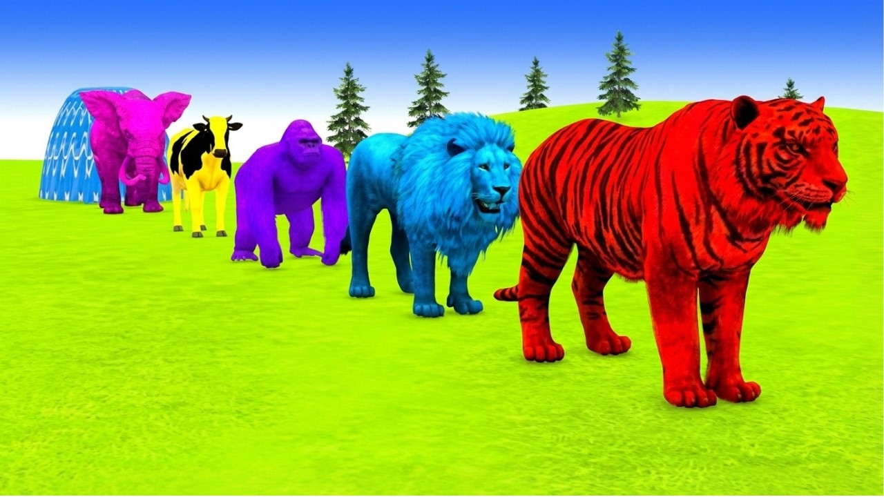 Funny 3D Animal Slide Moments – Hippo, Tiger & Elephant Paint and Play in Animal Crossing World!