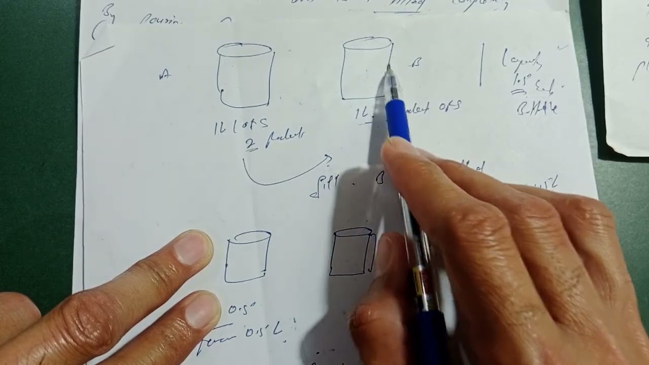 Two 1.5 L bottle A and B are each filled with 1L water. 2 packets of ORS are dissolved in A and 1 p