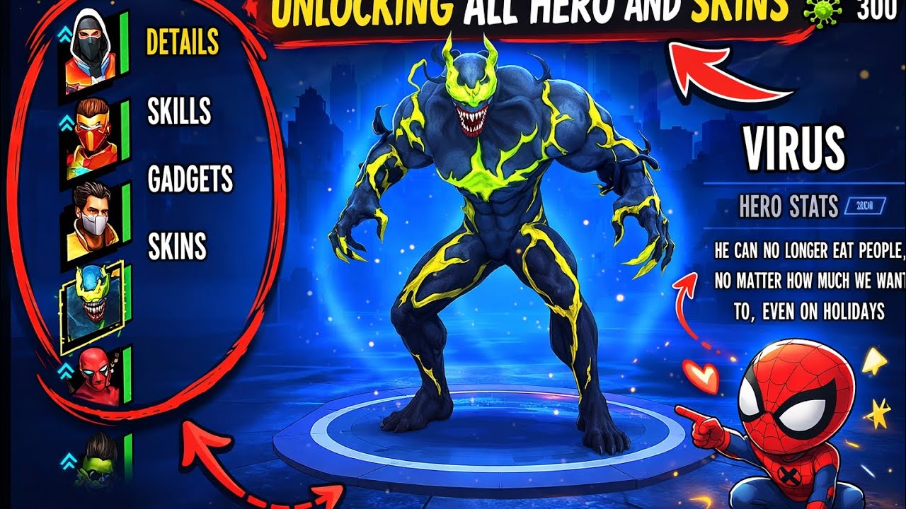 Unlocking all spider fighter 3 heroes and skins part-1 