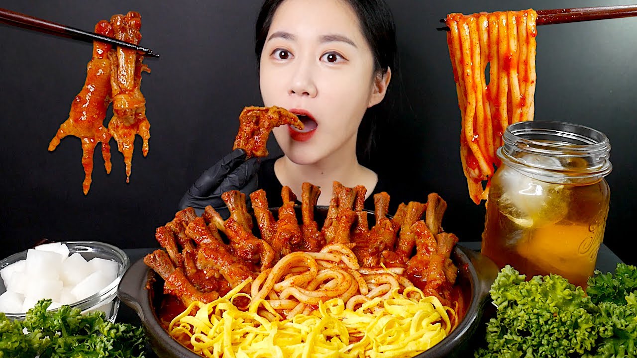 Мукбанг Острые Куриные Ножки + Лапша + Яйцо Real Sound MUKBANG | ASMR | EATING SOUND