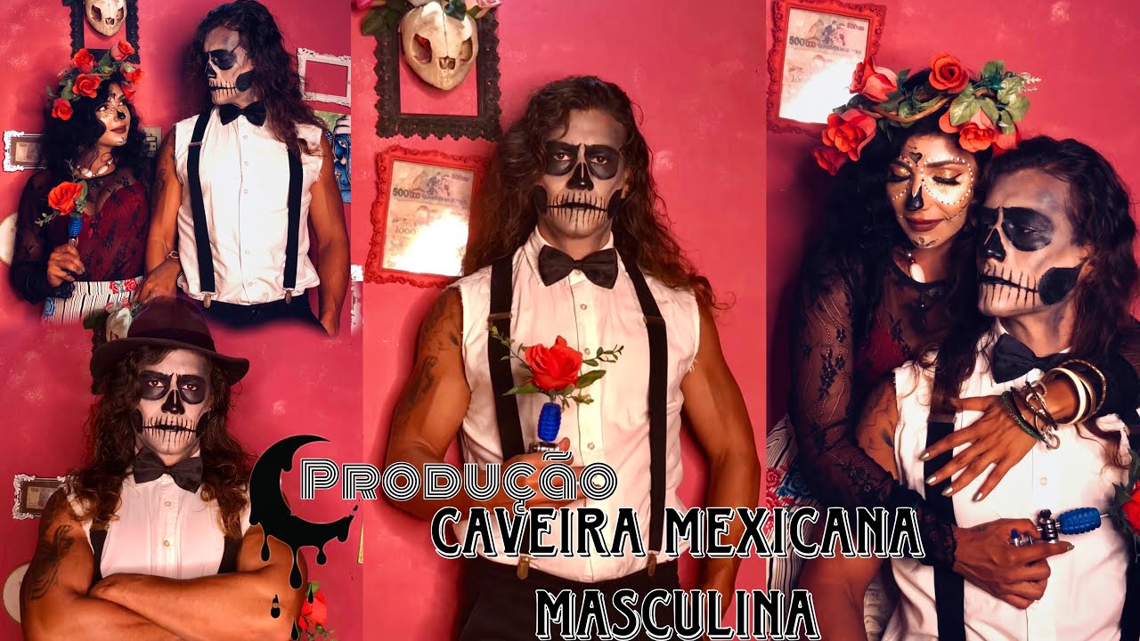 Produção caveira mexicana masculina - inspiração para o Halloween 🎃 