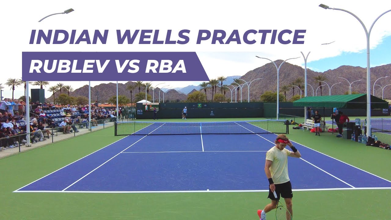 [4K] Andrey Rublev vs Roberto Bautista Agut - Court Level Practice | Indian Wells 2023