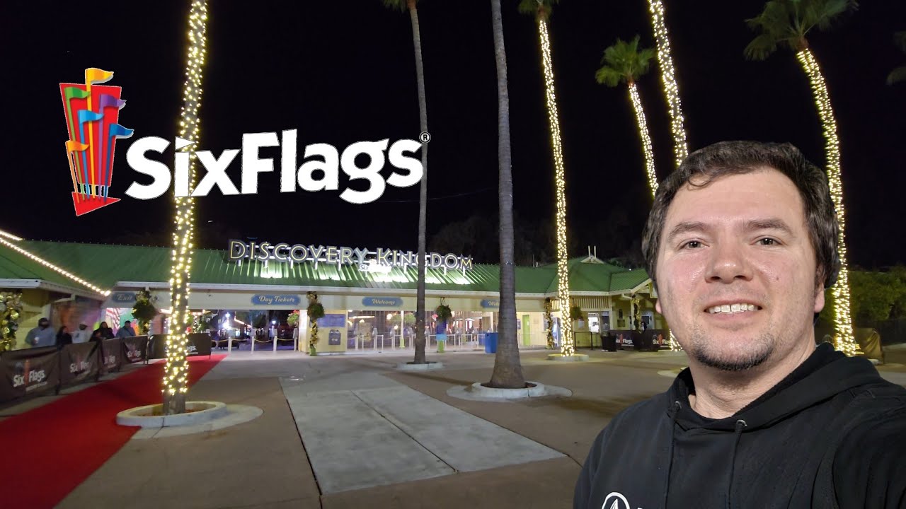 Парк развлечений Six Flags Discovery Kingdom, ночная версия! Прогулка по парку в последнюю минуту.