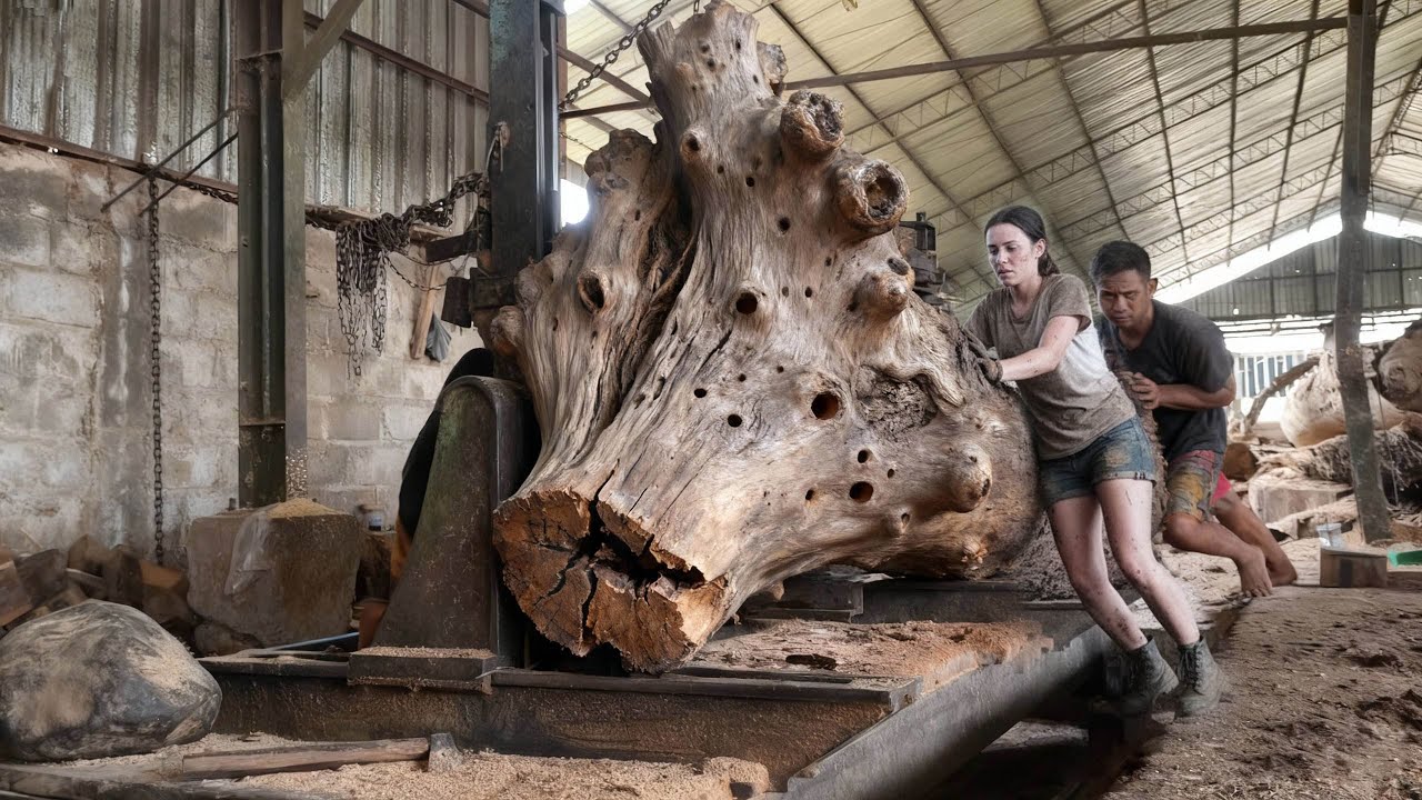 LEGENDARY WOOD‼️A Giant Trunk Full of Character that Challenges the Chainsaw Machine🌳