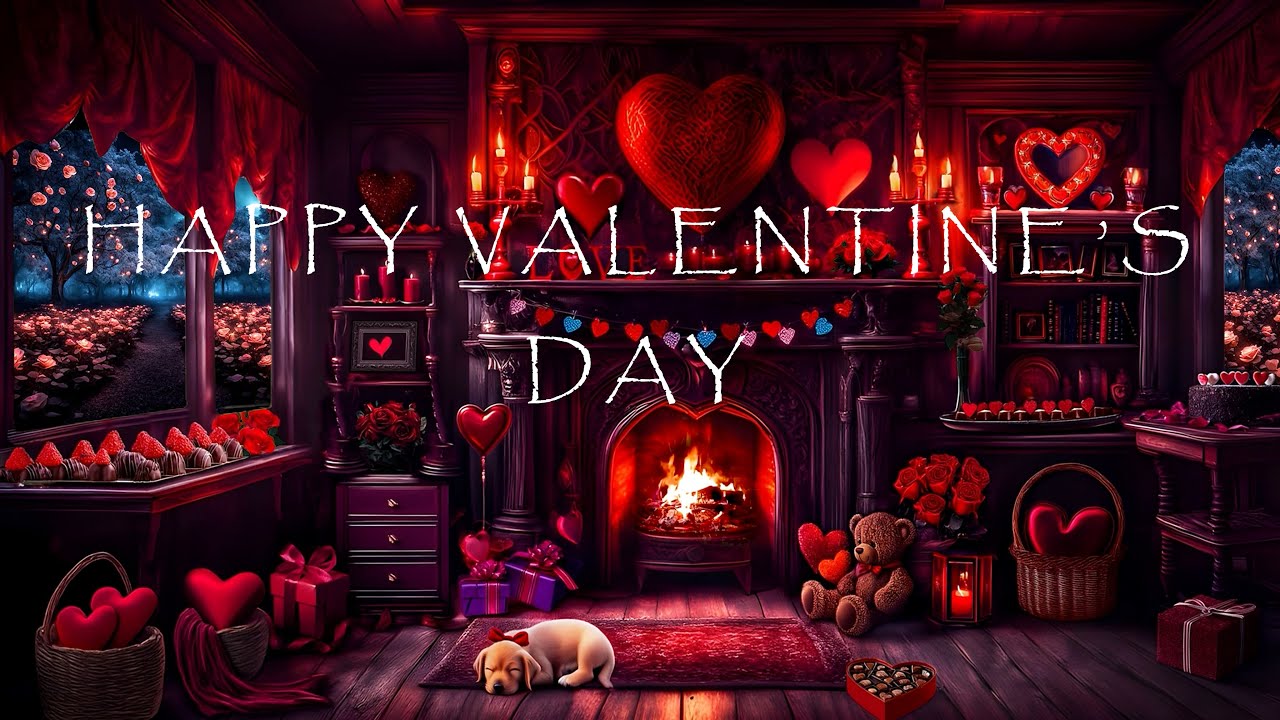 ROMANTIC VALENTINES DAY COZY FIREPLACE AMBIENCE-ROSES & CHOCOLATES-FLOWER GARDEN-SOOTHING FIRE SOUND