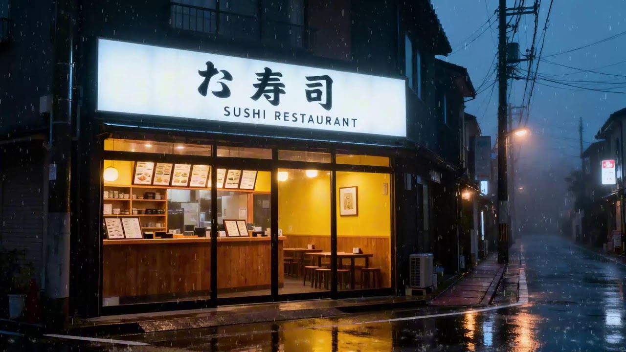 Cold Rainy Night in Japan ❄️🌧️ Warm Sushi Bar Lofi to Melt the Silence