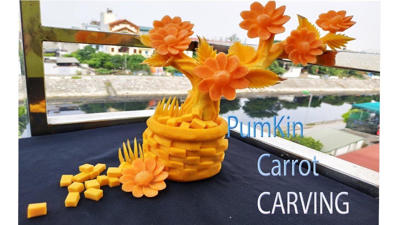 PUMPKIN and CARROT carving | By BÀN TAY ĐEN #carving #pumpkin #carvingfruit