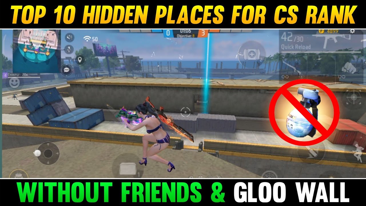 TOP 10 HIDDEN PLACES FOR CS RANK🤫 || Bermuda Map Top 10 Hidden Places | Without friends & gloowall