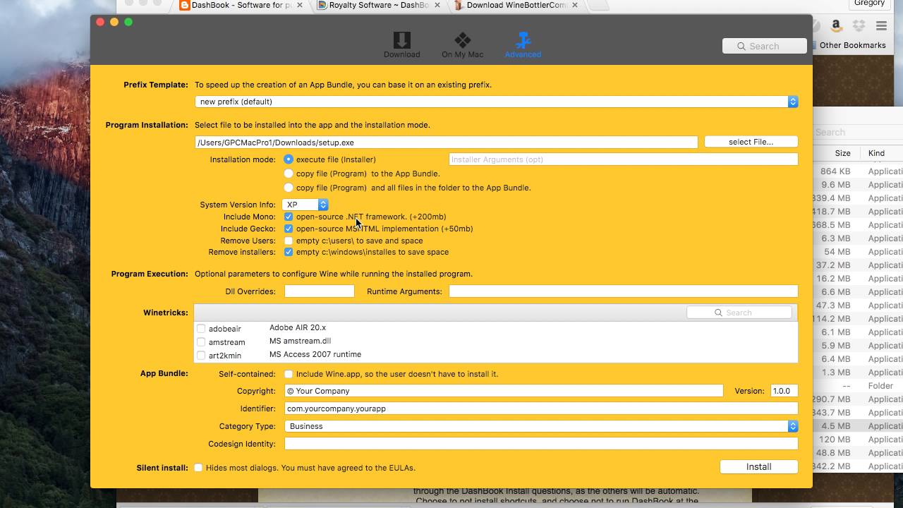 Create DashBook app for Mac OSX