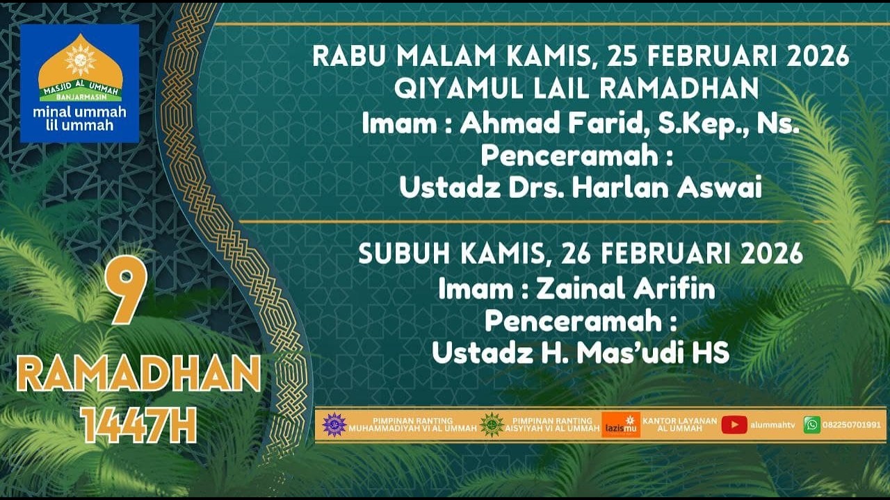 🔴LIVE | Sholat Tarawih Malam 9 Ramadhan 1447H | Ustadz Ahmad Farid, S.Kep., Ns. |