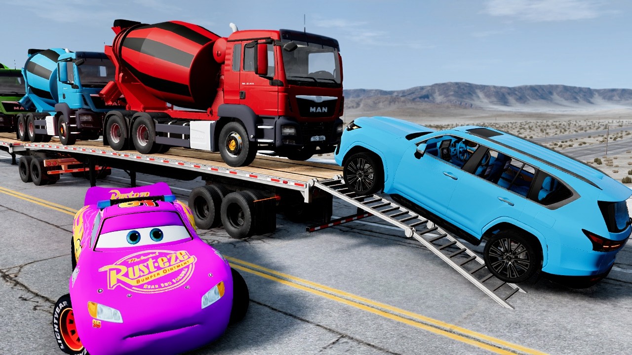 Flatbed Truck Mcqueen  Transportation with Truck   Pothole vs Car #46  BeamNG Drive